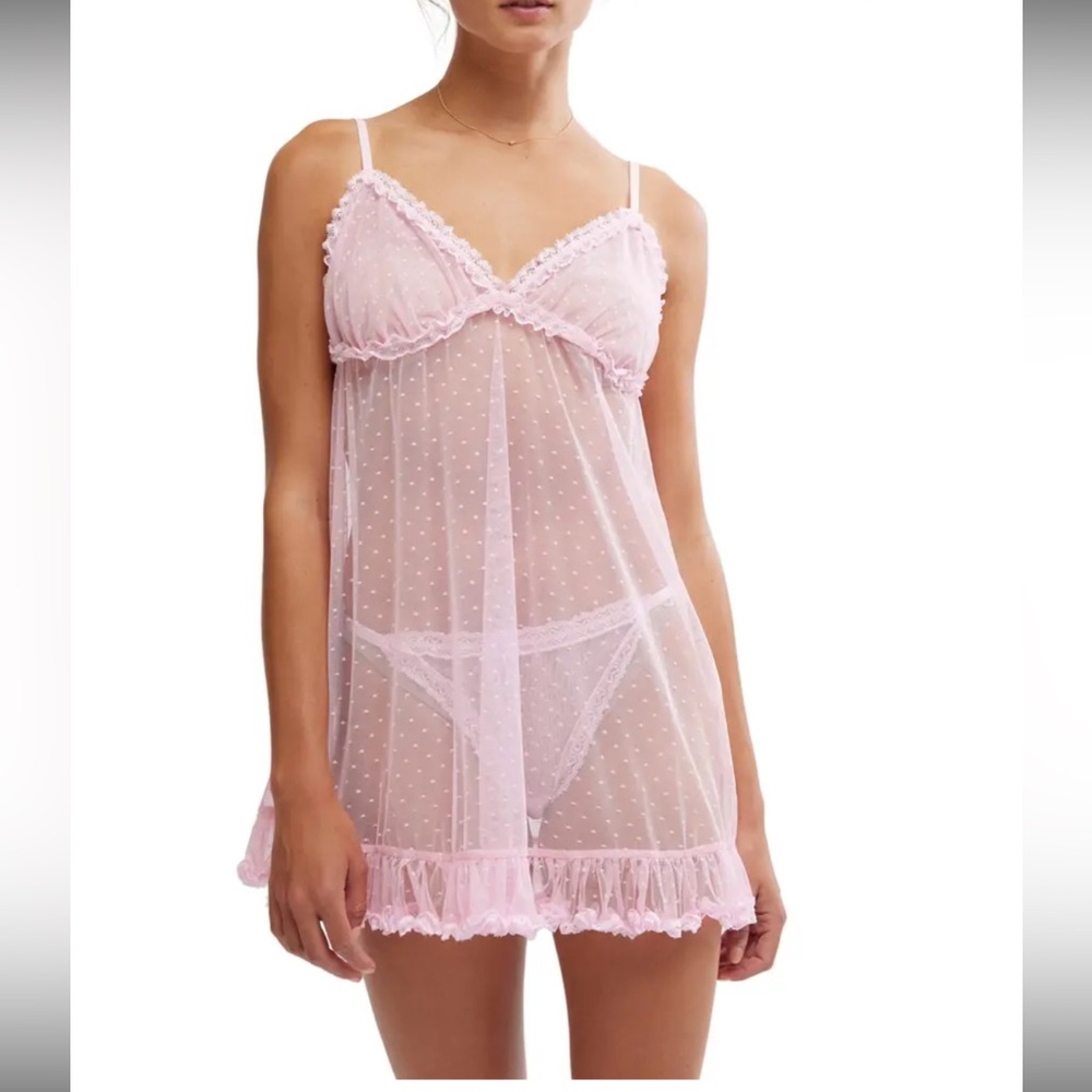 Intimately FP small pink heart to heart, baby doll chemise